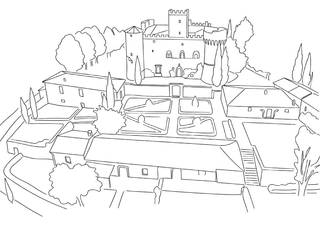 Castello di Meleto disegnato a linea continua