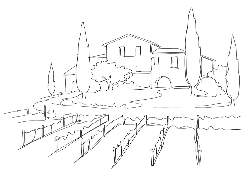 Villa tra i vigneti disegnata a linea continua