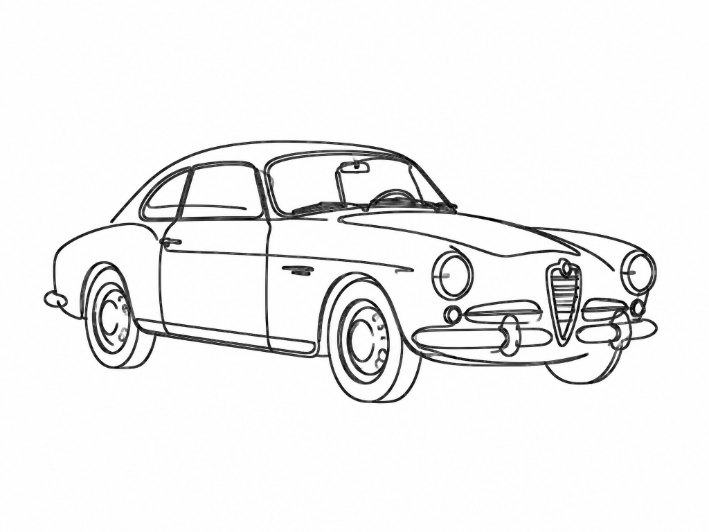Auto d'epoca disegnata a linea continua