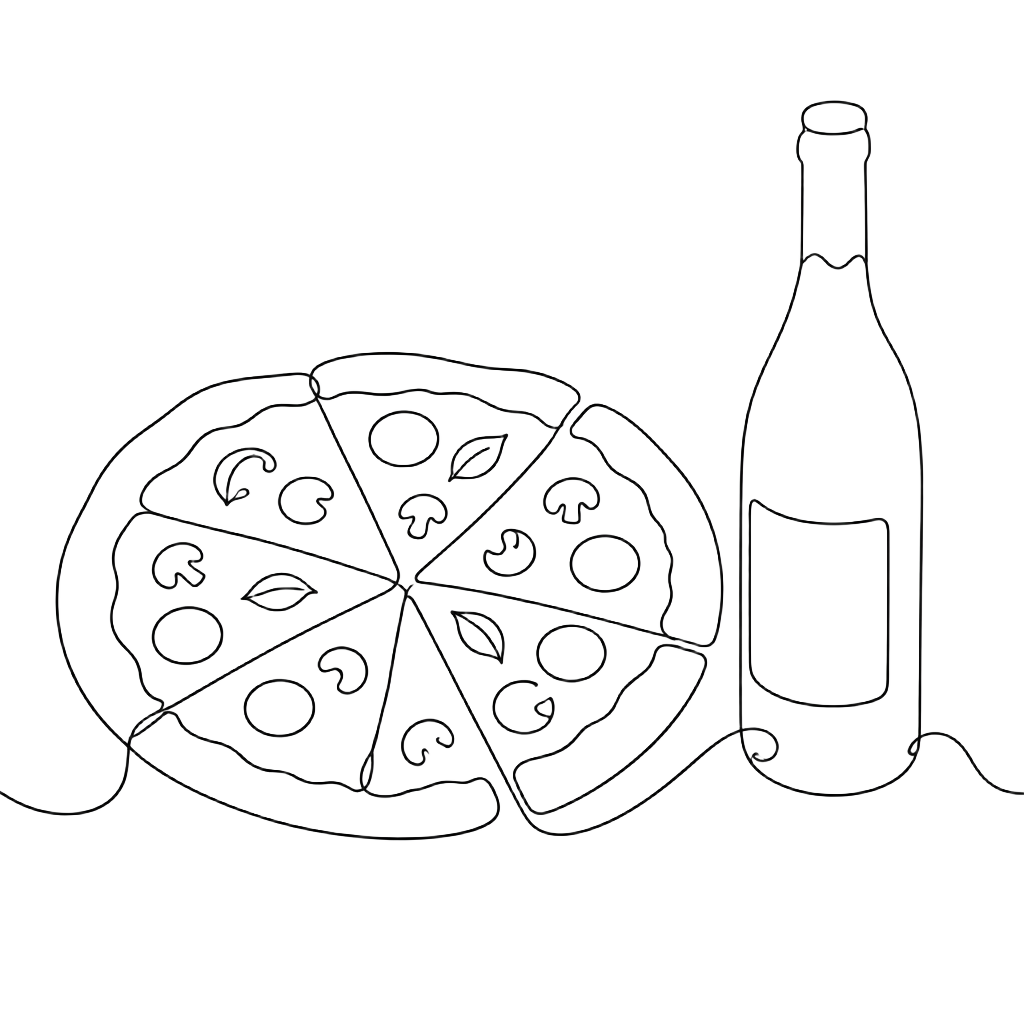 Pizza e bottiglia di vino